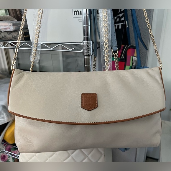 Celine Cream and Tan Clutch with Gold Chain - Picture 10 of 14